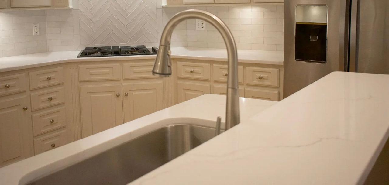 Quartz kitchen countertops and island