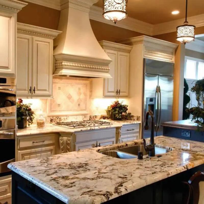 Quartz kitchen countertops and island